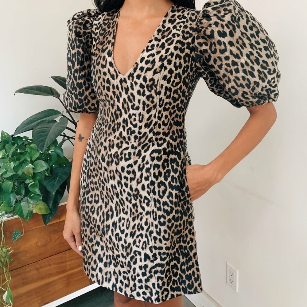 NWT GANNI JACQUARD LEOPARD PUFF SLEEVE DRESS